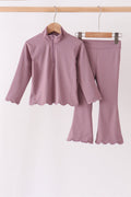 Dusty plum scallped zipper active set