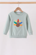 Sage turkey embroidery top