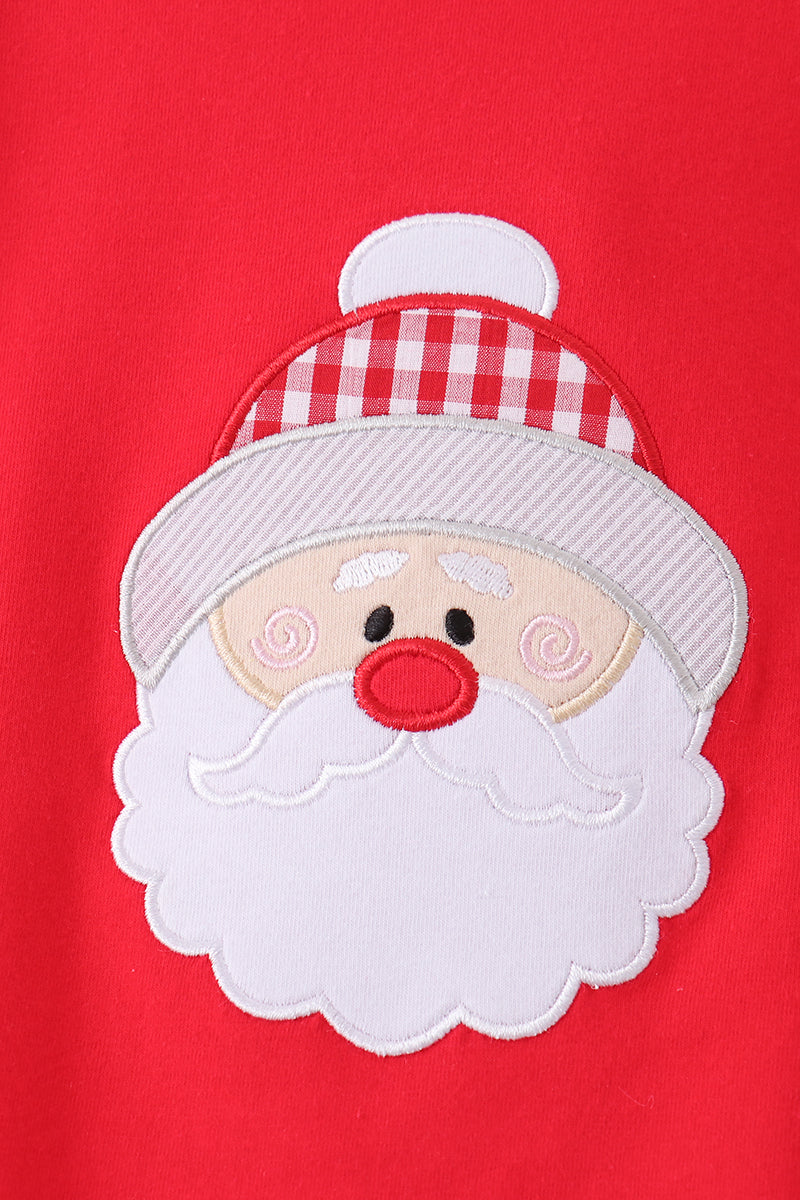 Red christmas santa embroidery ruffle romper