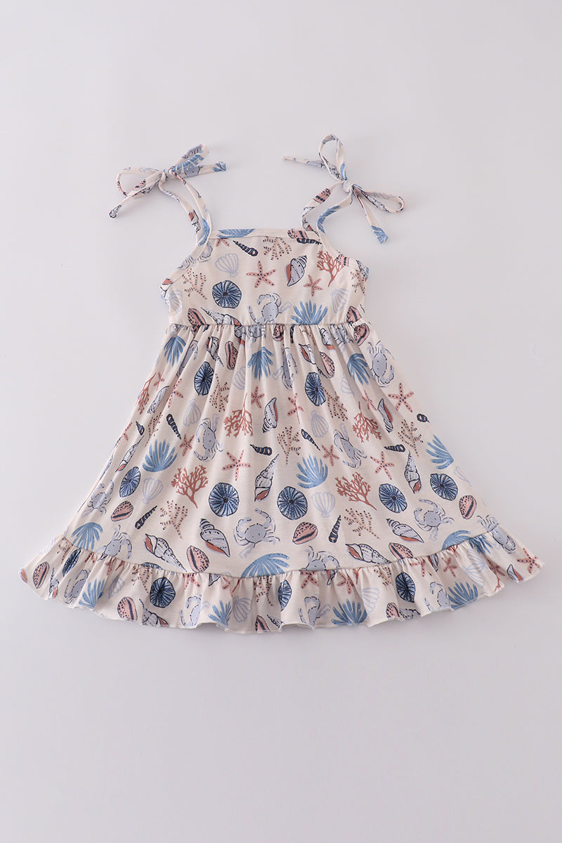 Blue Ocean Breeze Shells Print Mom&me Dress