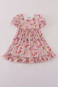 Purple Floral Print Ruffle Mom&me Dress