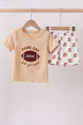 Game day football applique shorts set