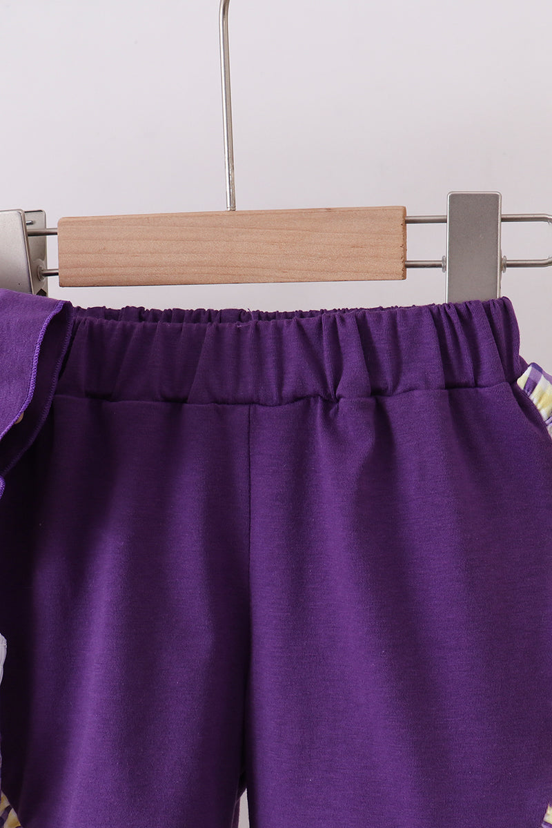 Purple LSU GEAUX smocked ruffle shorts set
