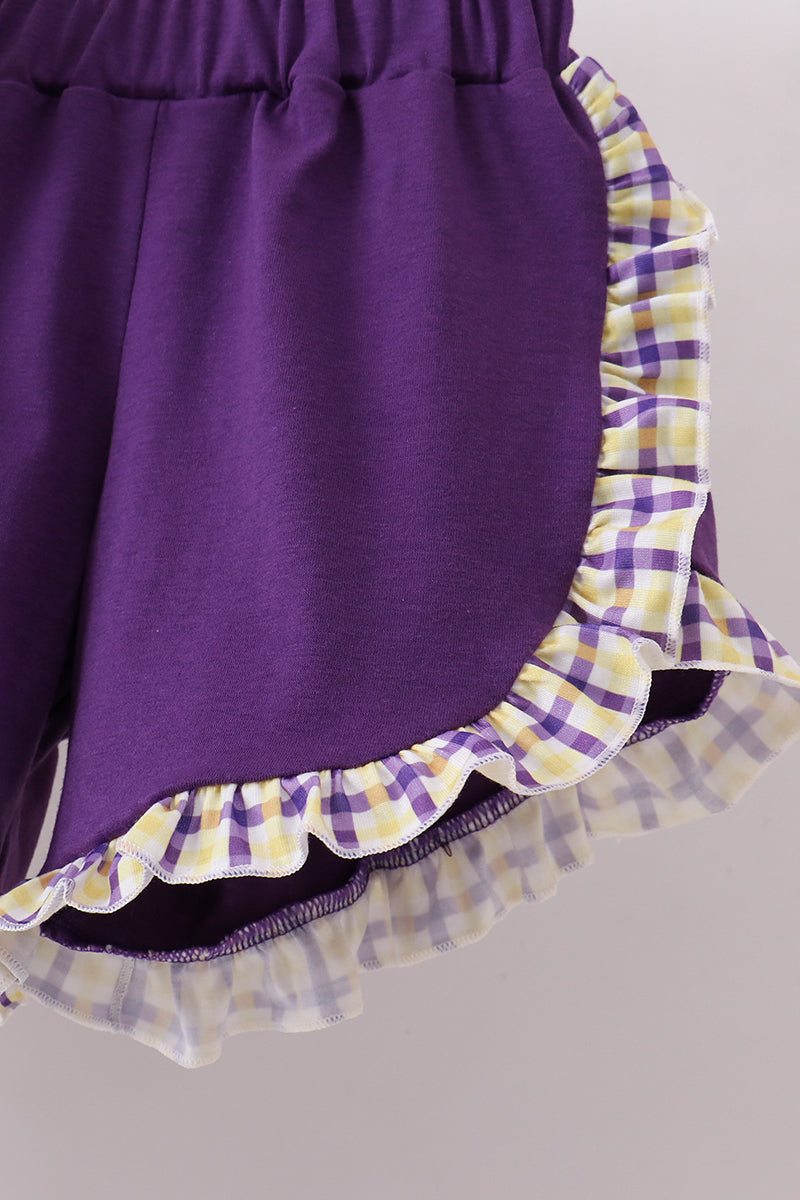 Purple LSU GEAUX smocked ruffle shorts set
