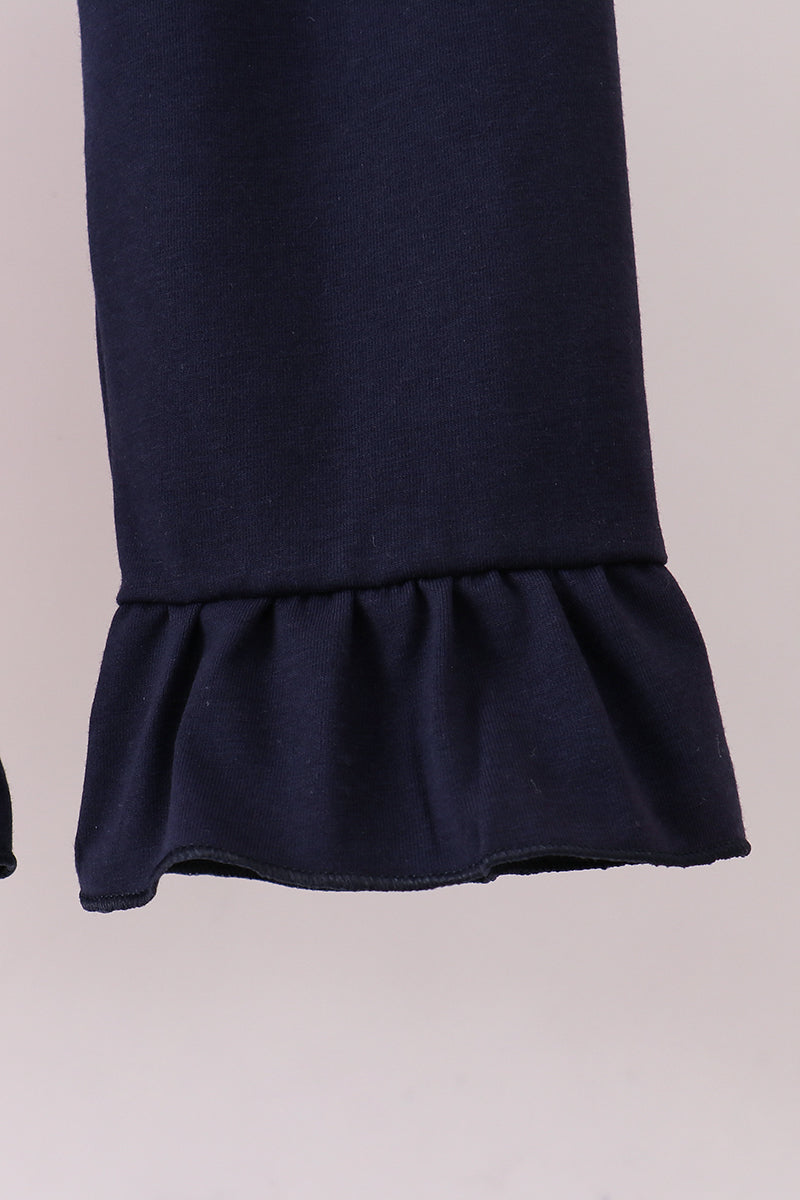 Auburn embroidery ruffle stripe pants set