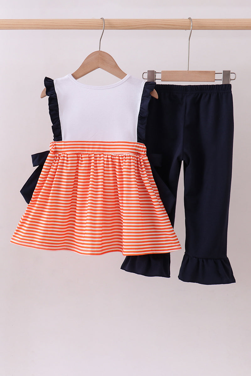 Auburn embroidery ruffle stripe pants set