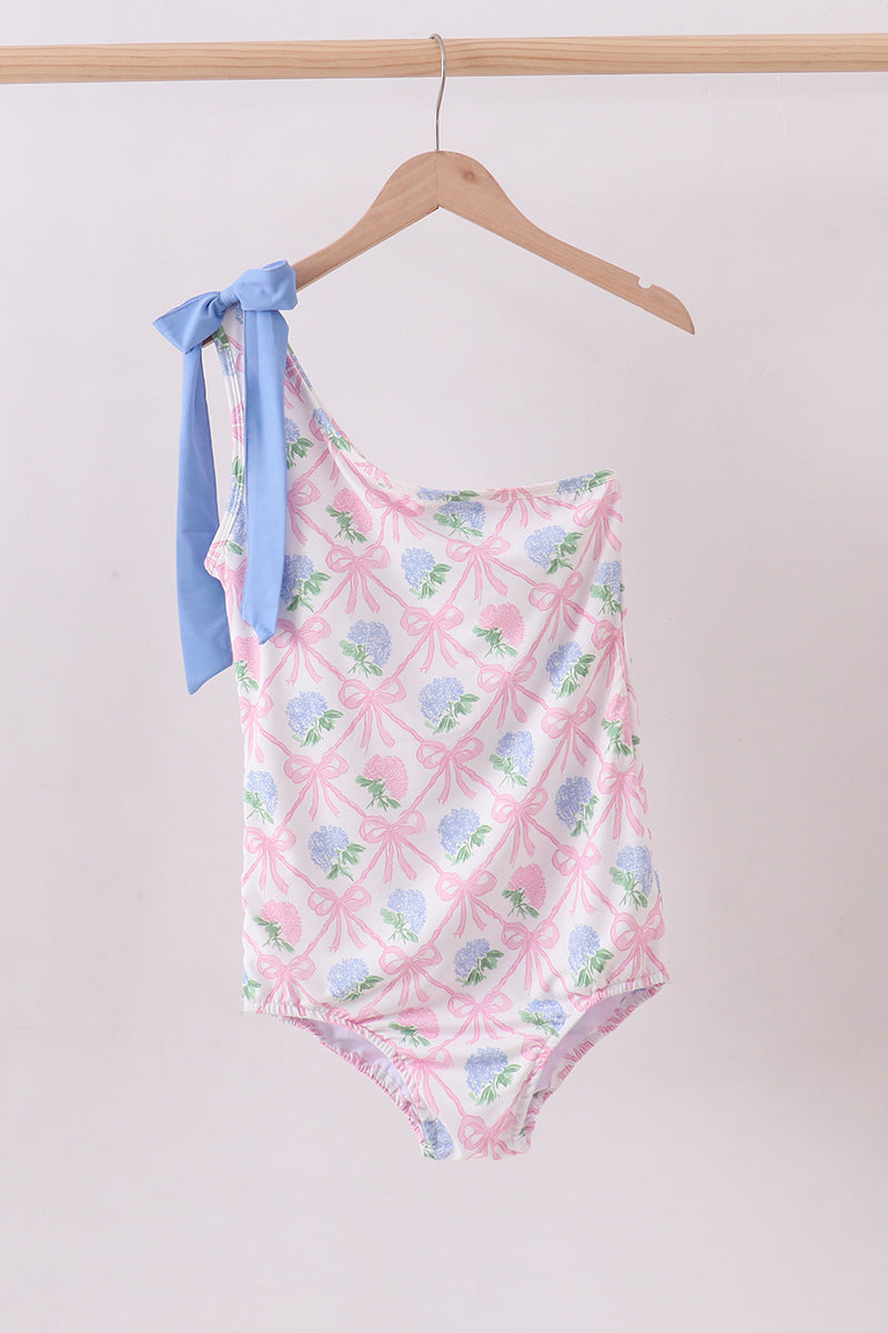 Blue bow floral women swimsuit