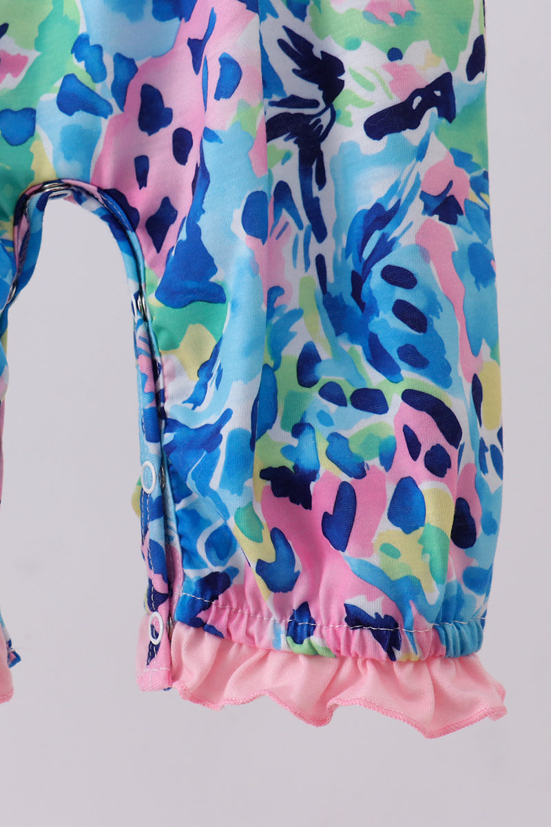 Pink character smocked ruffle romper