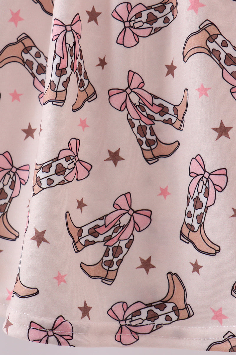 Western cowboy boots smocked ruffle shorts set