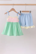 Color block ruffle shorts set