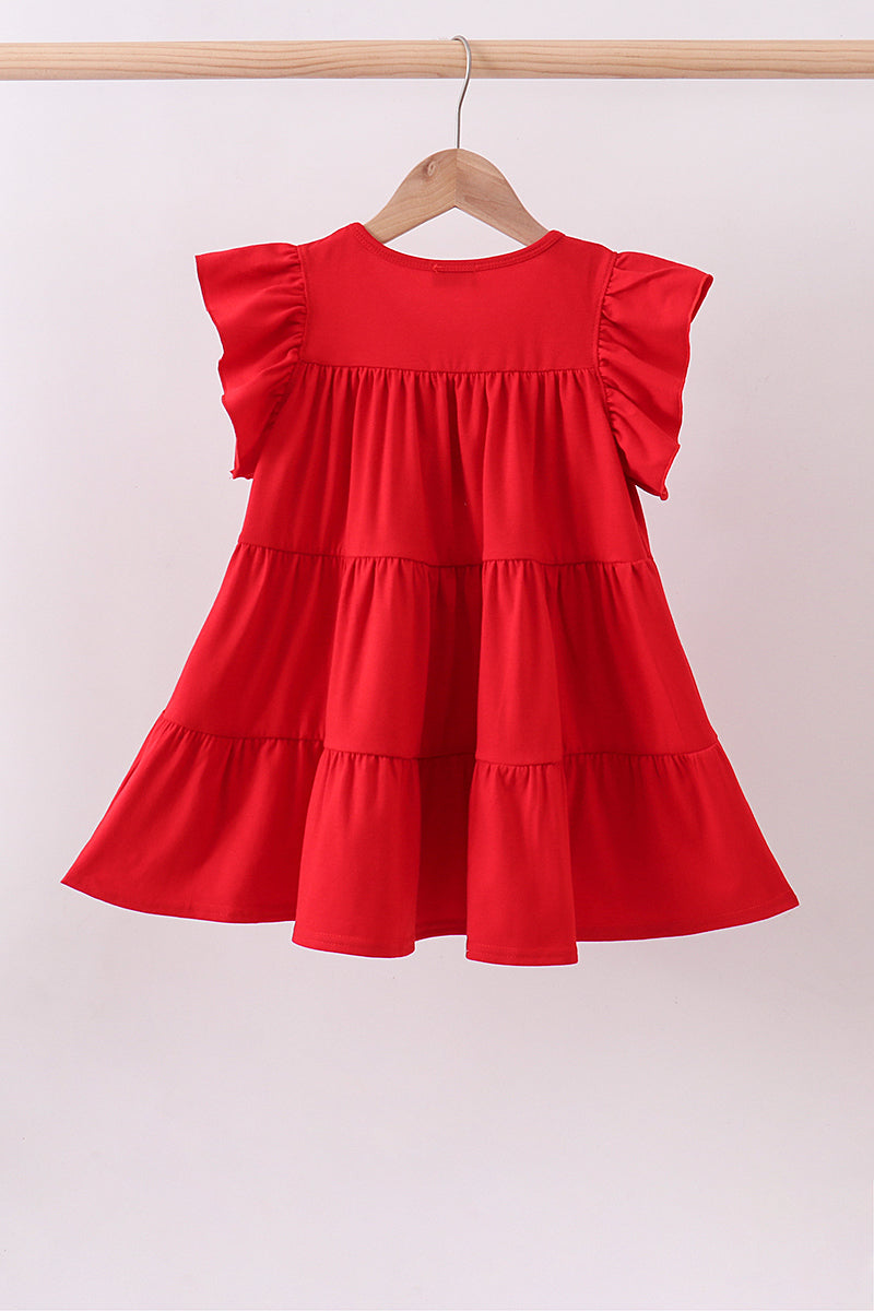 Red flag sequin tiered ruffle dress