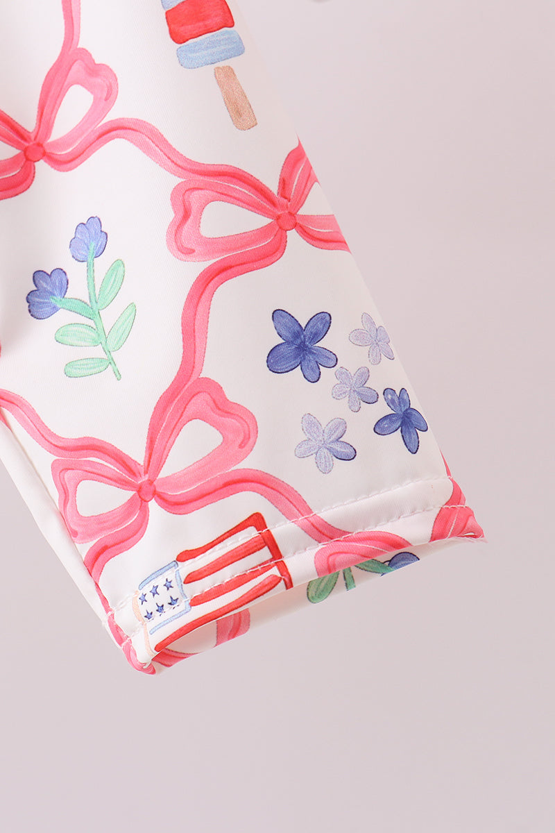 Blue floral bow tie ruffle 2pc swimsuit