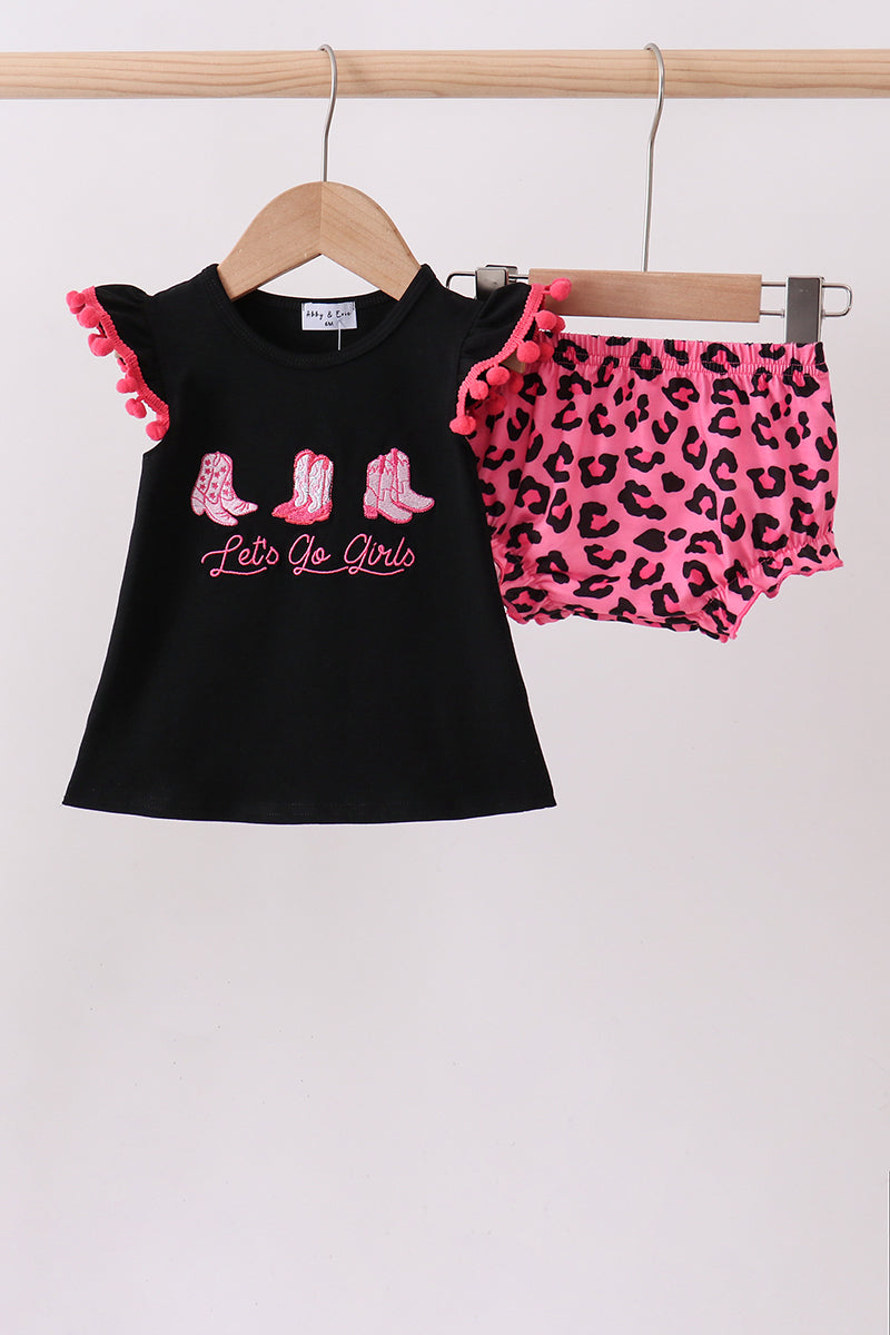 Black let's go girl boots leopard bloomer set