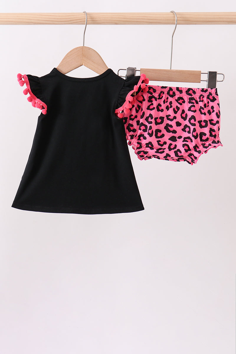Black let's go girl boots leopard bloomer set