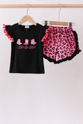 Black let's go girl boots leopard ruffle shorts set