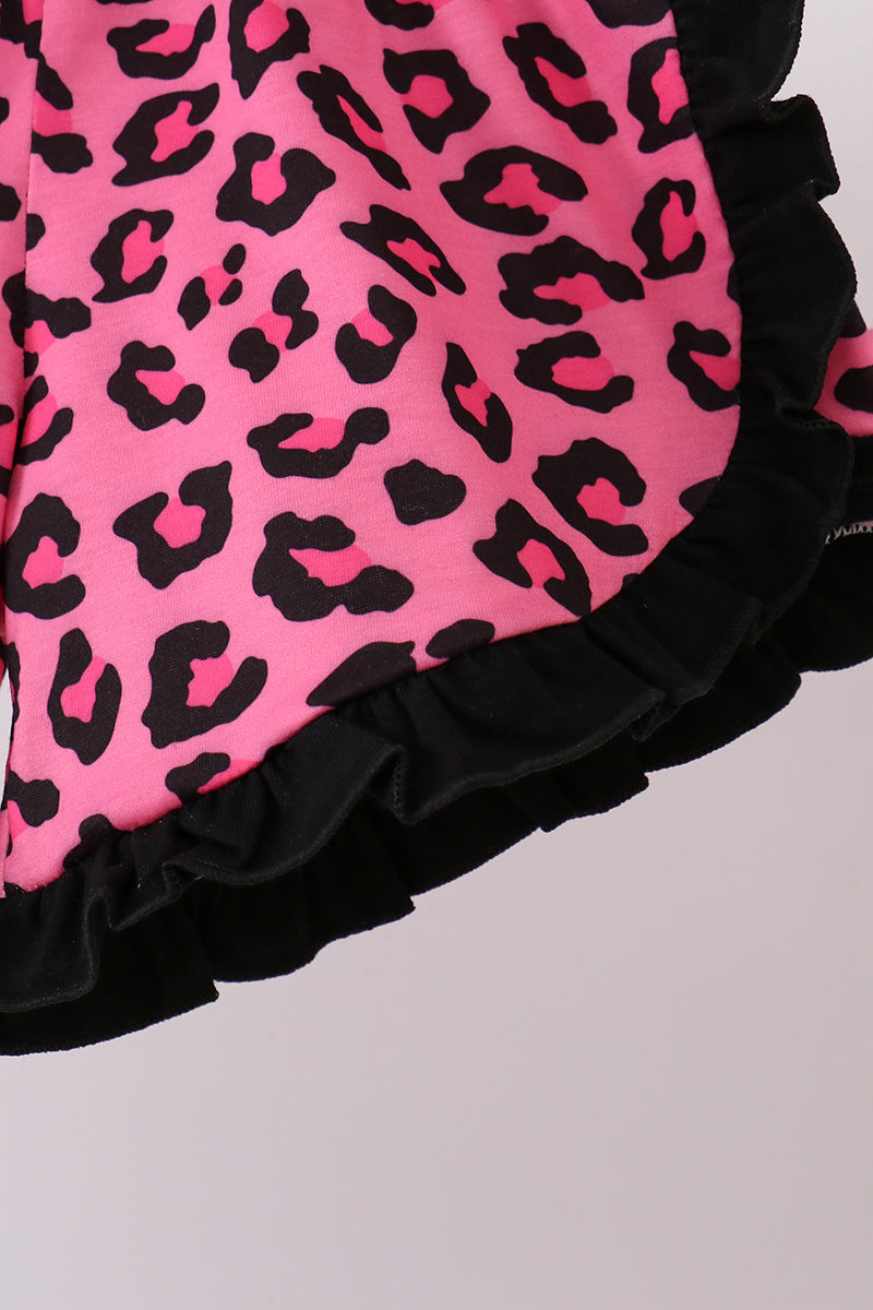 Black let's go girl boots leopard ruffle shorts set