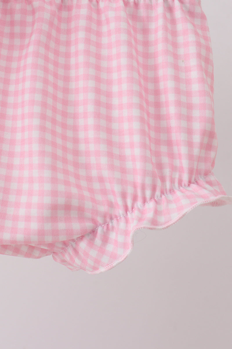 Pink hydrangea bow print ruffle bloomer set