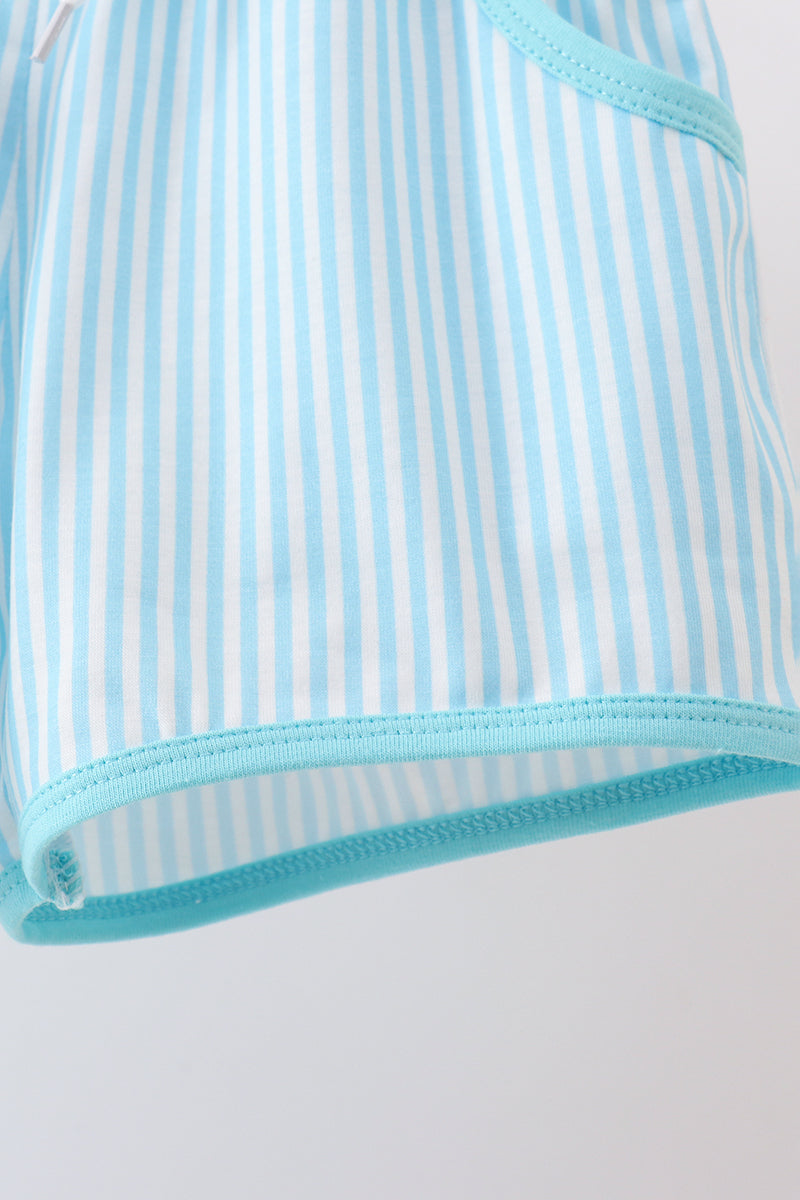 Blue character embroidery shorts set