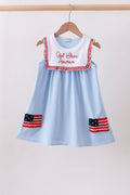 Blue god bless America flag french knot ruffle dress