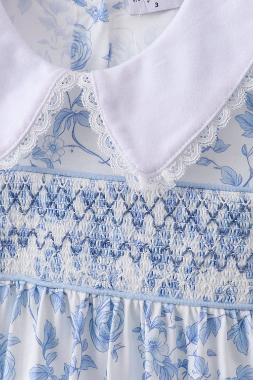 Blue rose smocked dress