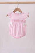 Pink bow smocked ruffle bubble