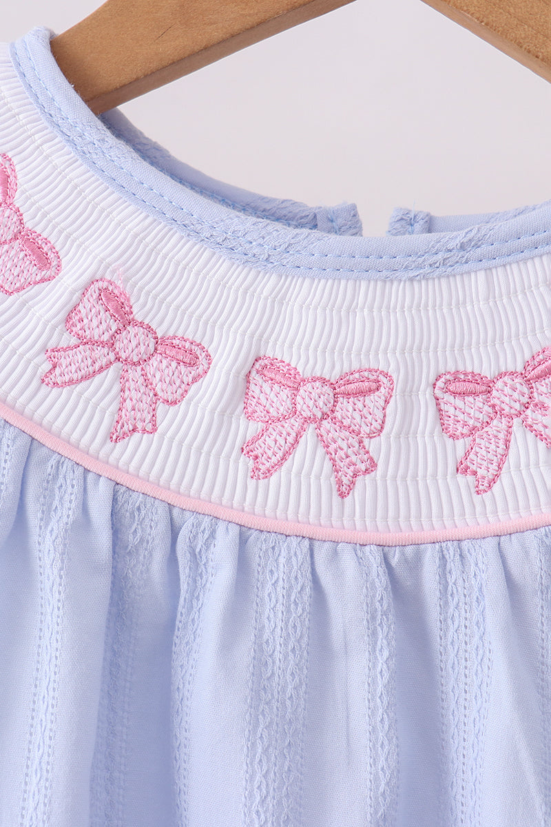 Blue bow smocked bloomer set