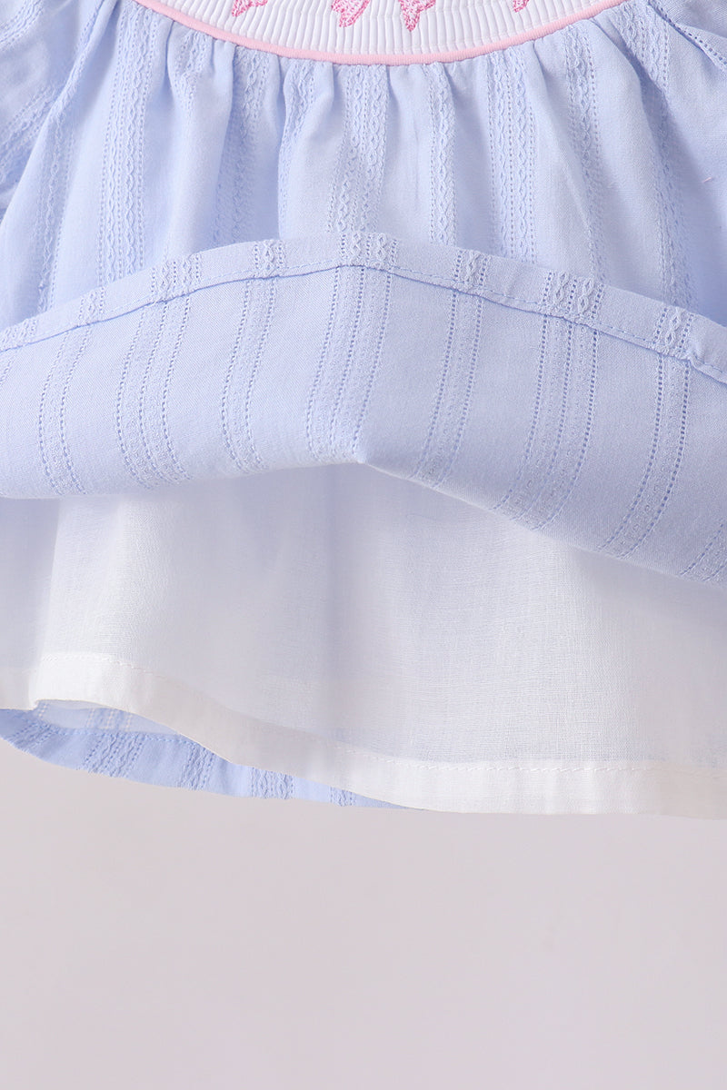 Blue bow smocked bloomer set