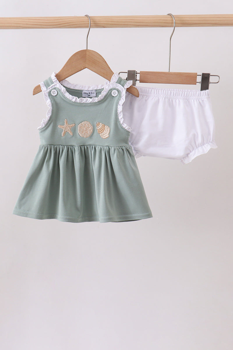 Sage starfish shell embroidery bloomer set