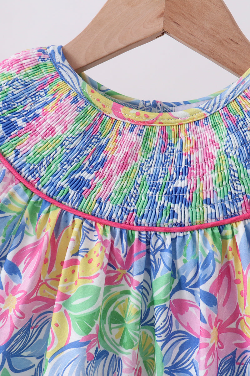 Tropical floral ruffle dress