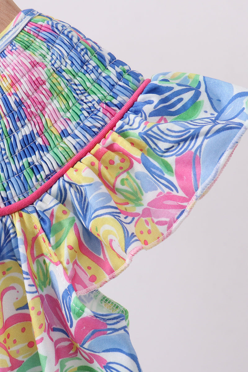 Tropical floral ruffle dress