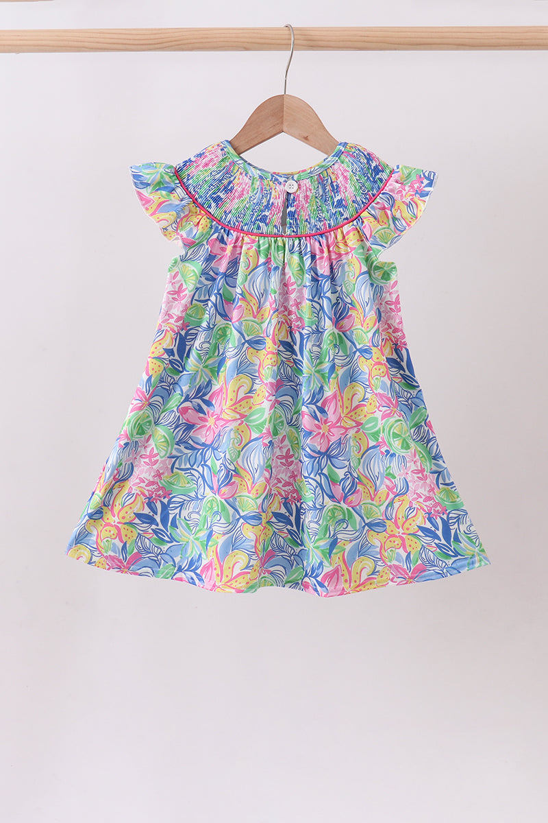 Tropical floral ruffle dress