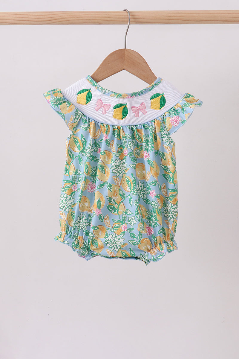 Green lemon smocked ruffle bubble