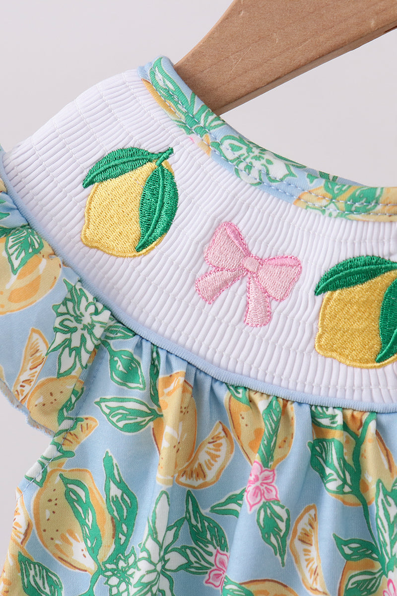 Green lemon smocked ruffle bubble