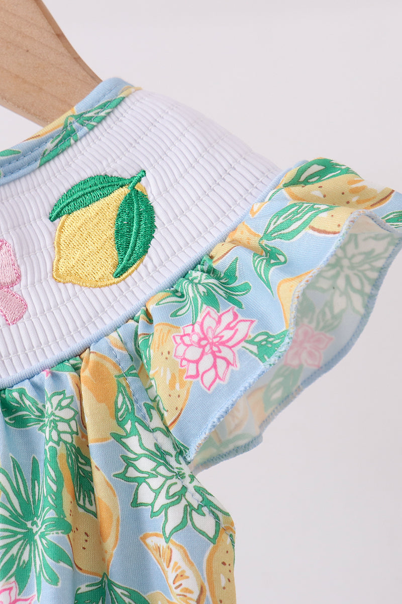 Green lemon smocked ruffle bubble