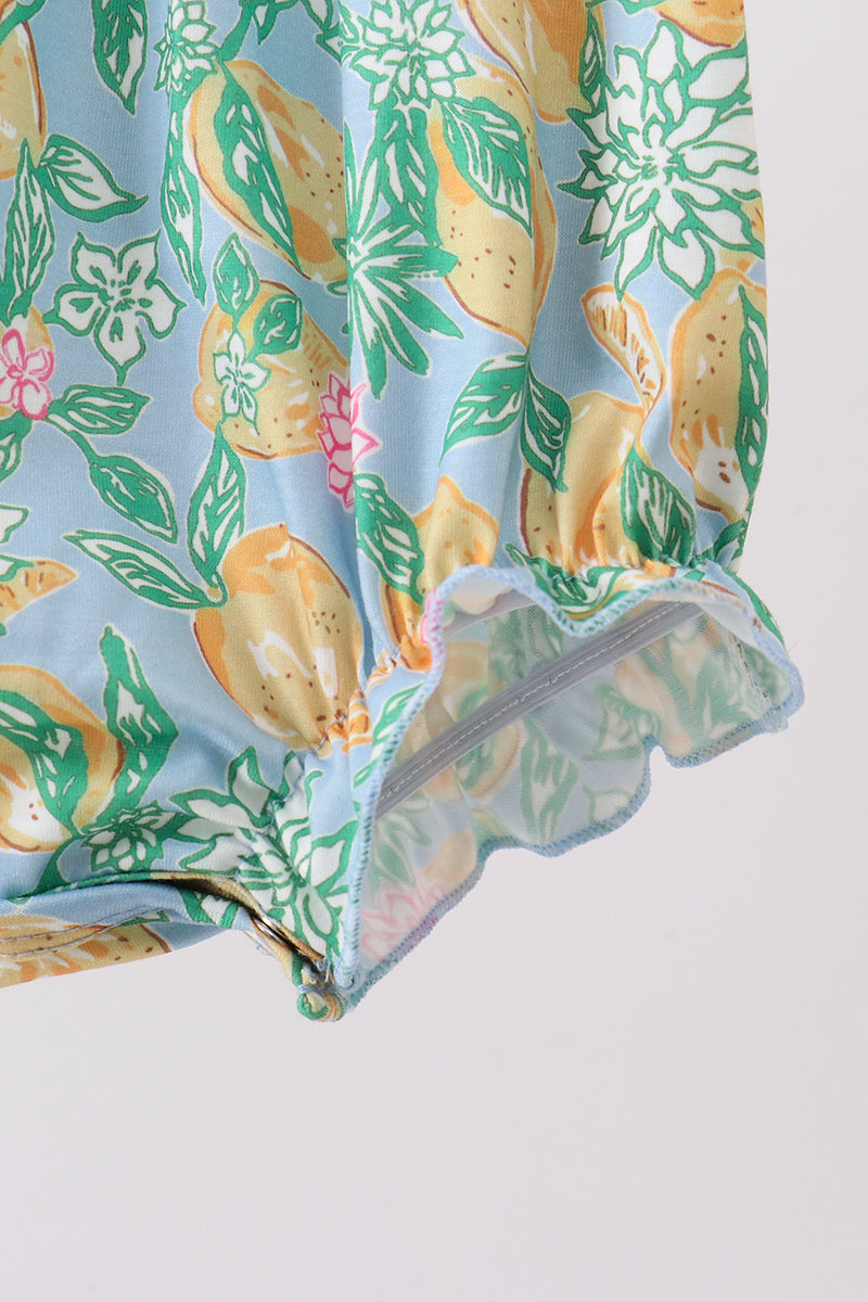 Green lemon smocked ruffle bubble