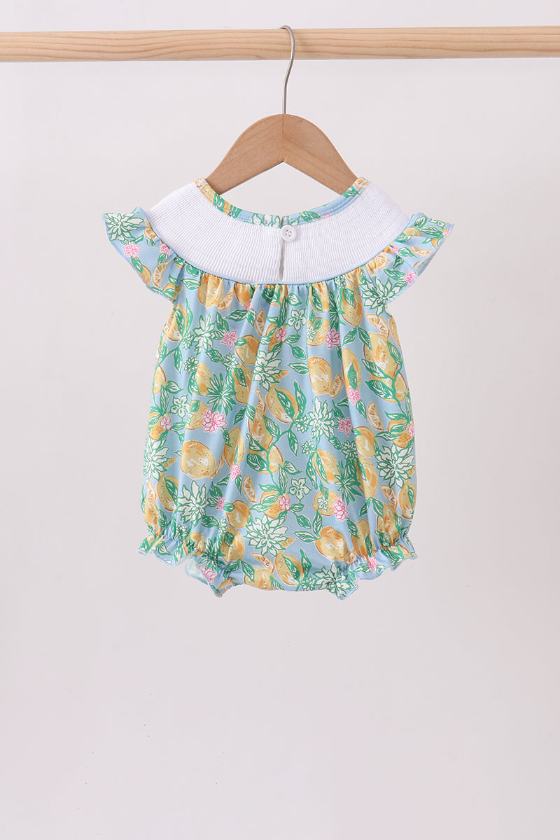 Green lemon smocked ruffle bubble