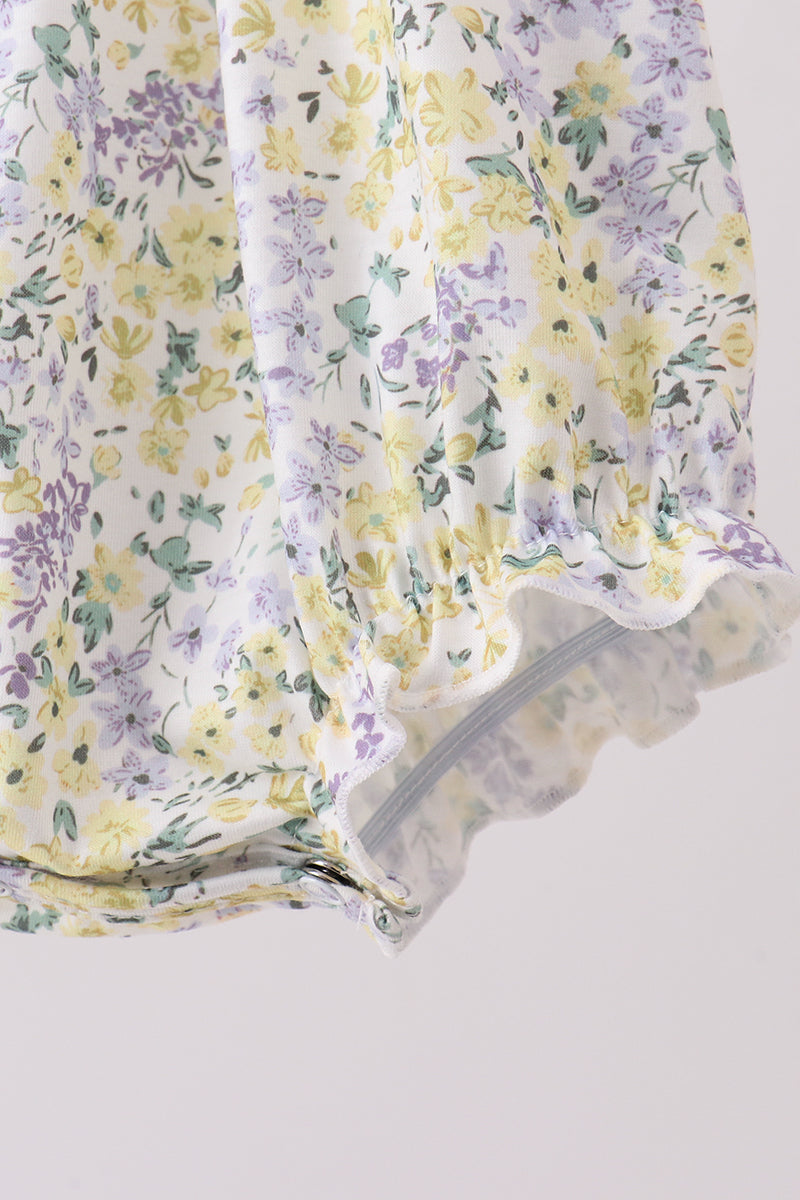 Golden meadow floral smocked ruffle bubble