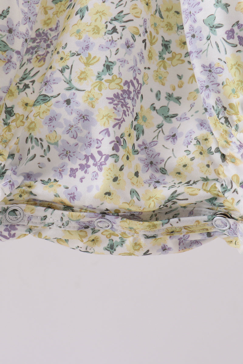 Golden meadow floral smocked ruffle bubble