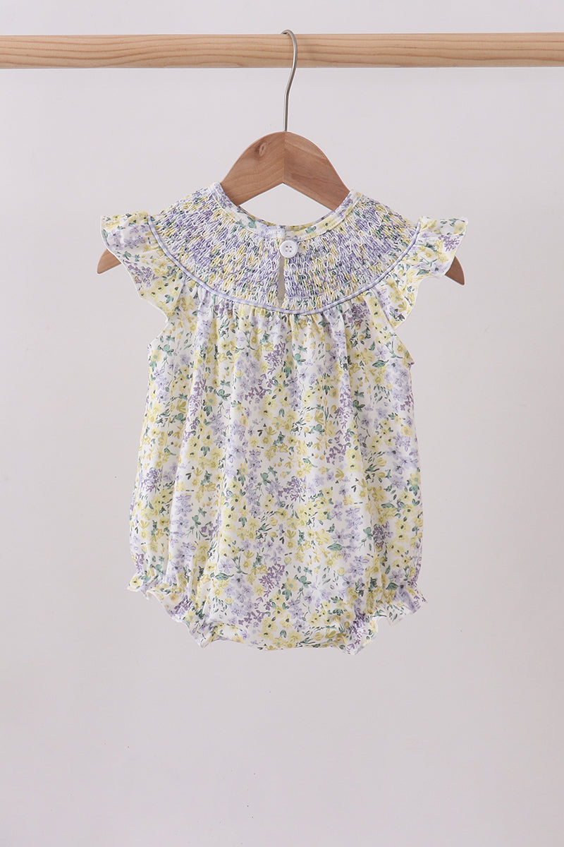 Golden meadow floral smocked ruffle bubble