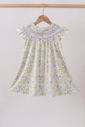 Golden meadow floral smocked ruffle dress
