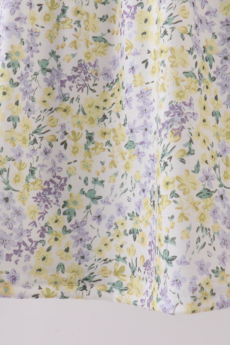 Golden meadow floral smocked ruffle dress