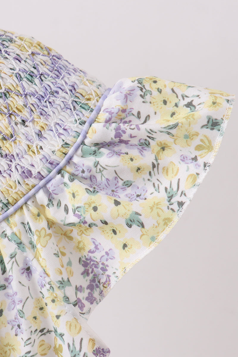 Golden meadow floral smocked ruffle dress