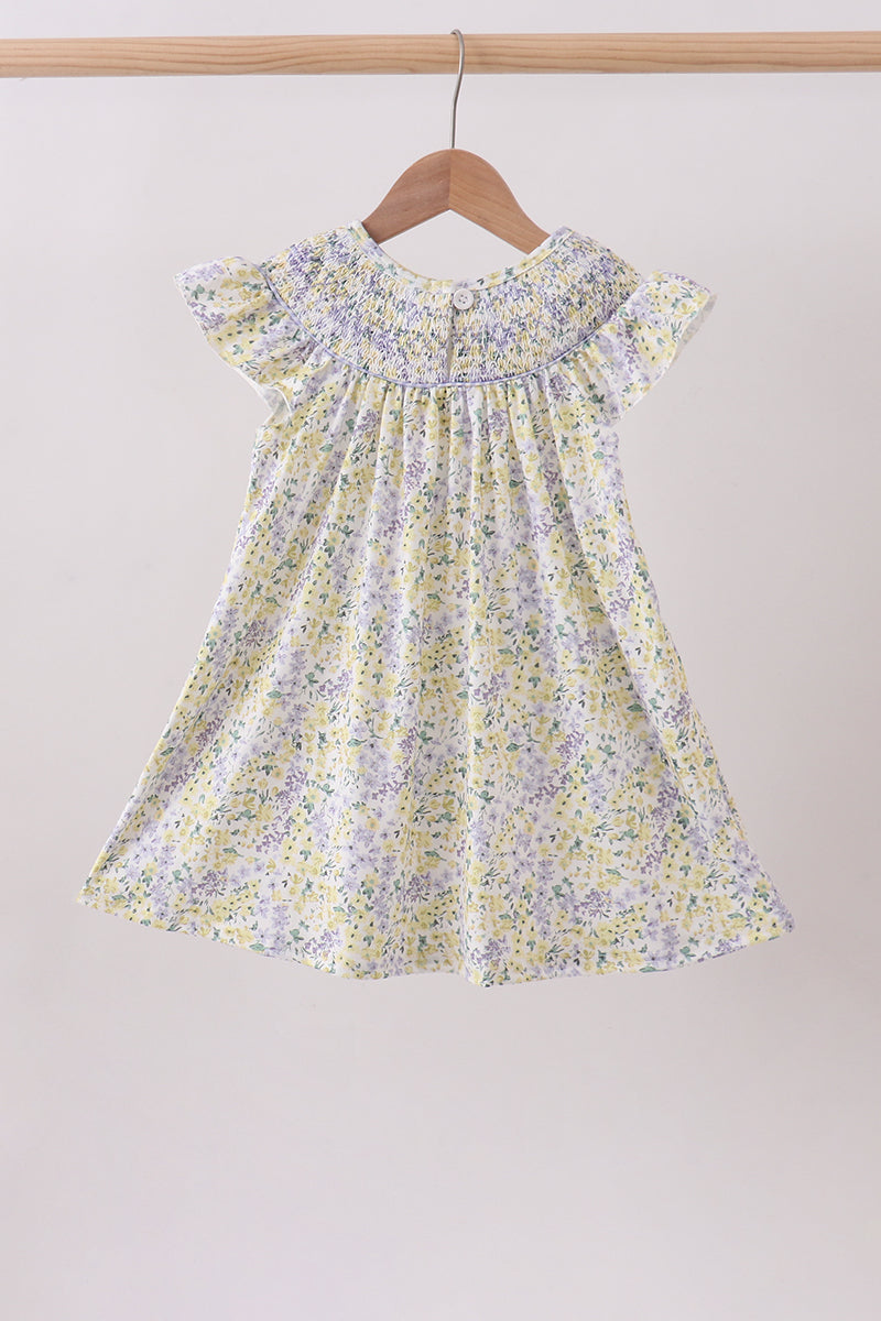 Golden meadow floral smocked ruffle dress