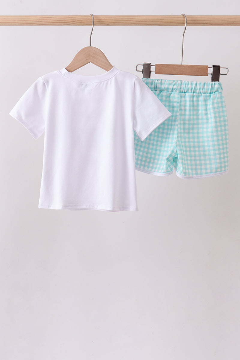 White sailboat embroidery shorts set