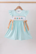 Mint marine creature smocked stripe ruffle dress
