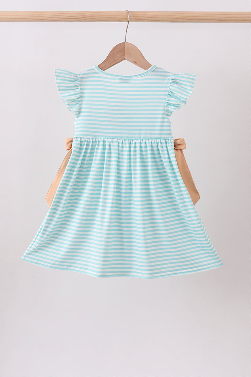 Mint marine creature smocked stripe ruffle dress