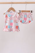 Pink floral patchwork scalloped bloomer set