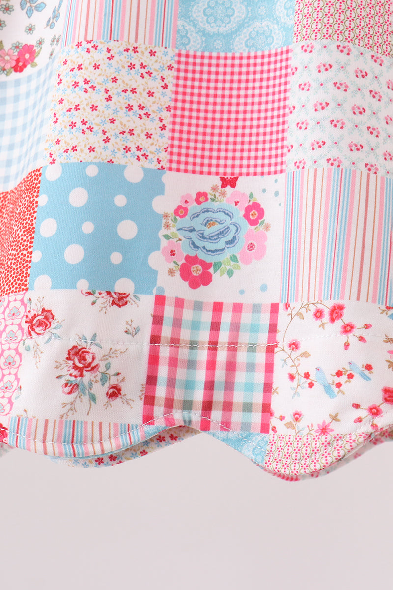 Pink floral patchwork scalloped bloomer set