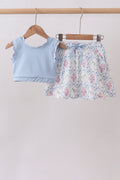 Blue floral bow skorts set