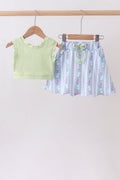 Green&purple floral bow skorts set